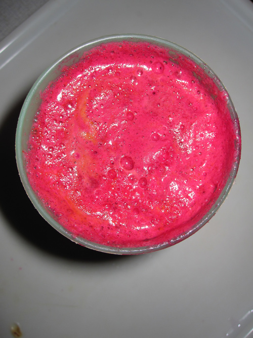 Beet carrot juice to be mixed with soaked chia seeds.