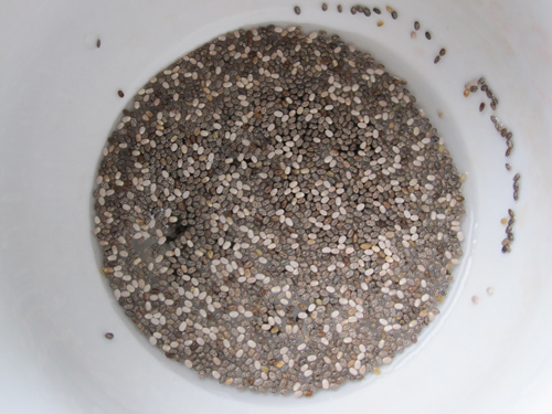 Chia seeds soaked in water.